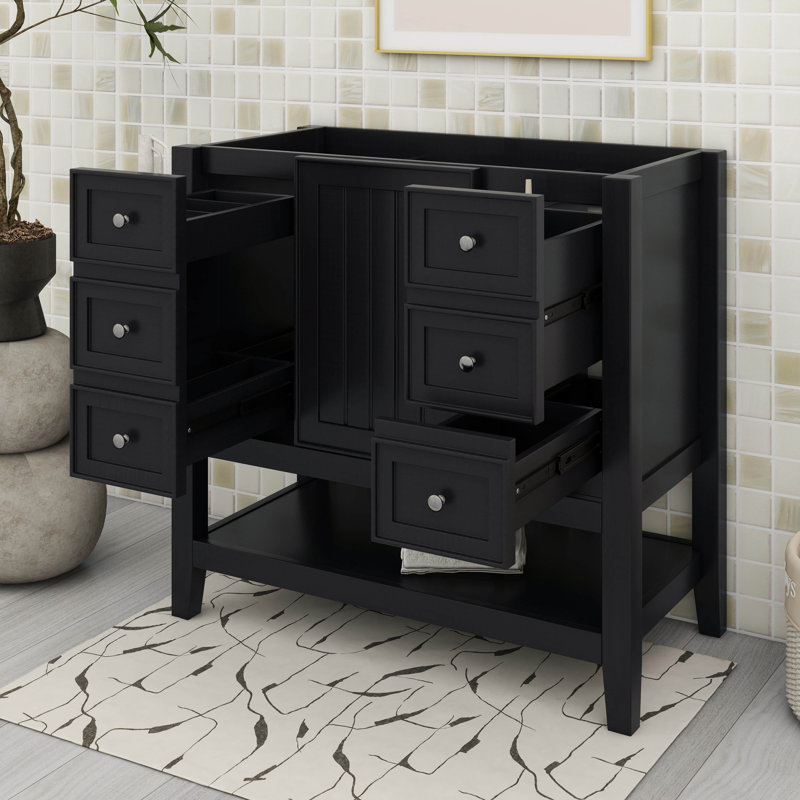 Meuble-lavabo 36 po sans lavabo et avec trois tiroirs, Noir