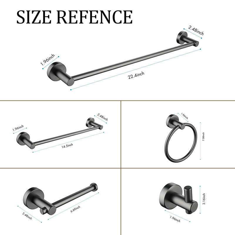6 - Piece Bathroom Hardware Set, Gun Ash