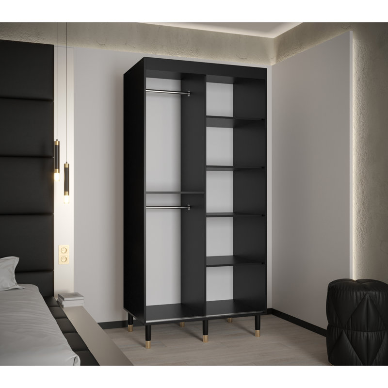 Annilyn 2 Door Manufactured Wood Wardrobe, 208cm H x 100cm W x 62cm D, Black Matt