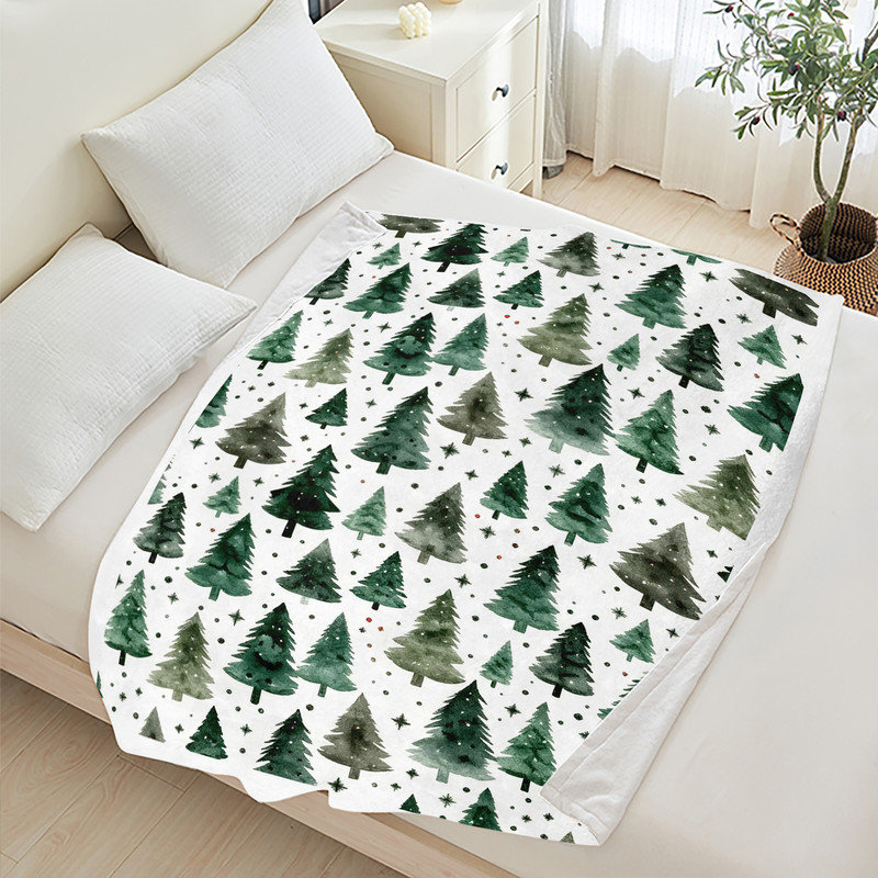 Couverture polaire en flanelle JYK pour lit simple, motif sapins aquarelle, légère, respirante, douce et chaude, en microfibre pelucheuse, 152 x 203 cm