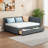 Full Size Upholstered Daybed with 2 Storage Drawers, Sofa Bed Frame - No Box Spring Needed, Gray Linen Fabric-1418775660