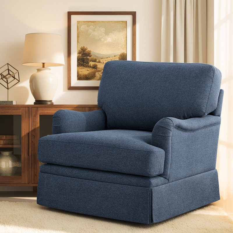 Muro Modern Skirted Swivel Accent Chair with Removable Cushion For Living Room,Bedroom,Office, Dark Blue