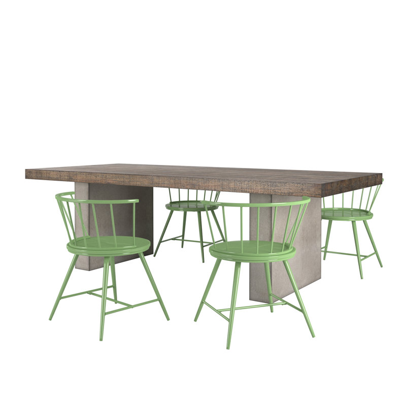 Cadena Reclaimed Finish Wood Top With Concrete Veneer Base Dining Table And Low Back Windsor Chairs Set - Dining Table And 4 Chairs