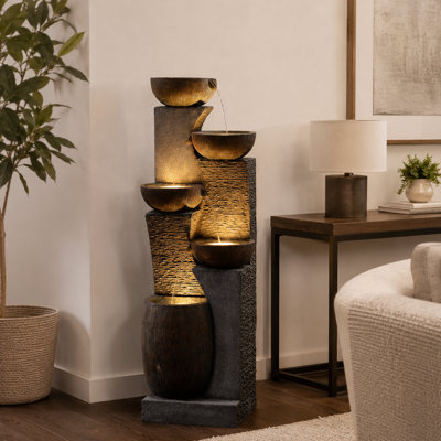 Friedrika Hand Crafted Weather Resistant Floor Fountain with Light