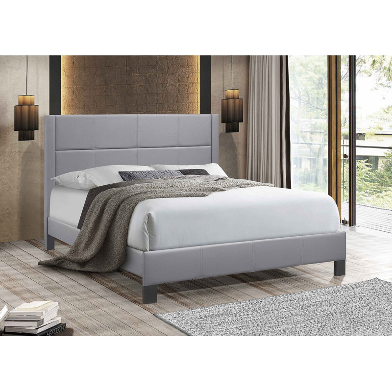 Keslee Vegan Leather Bed, Queen, Gray