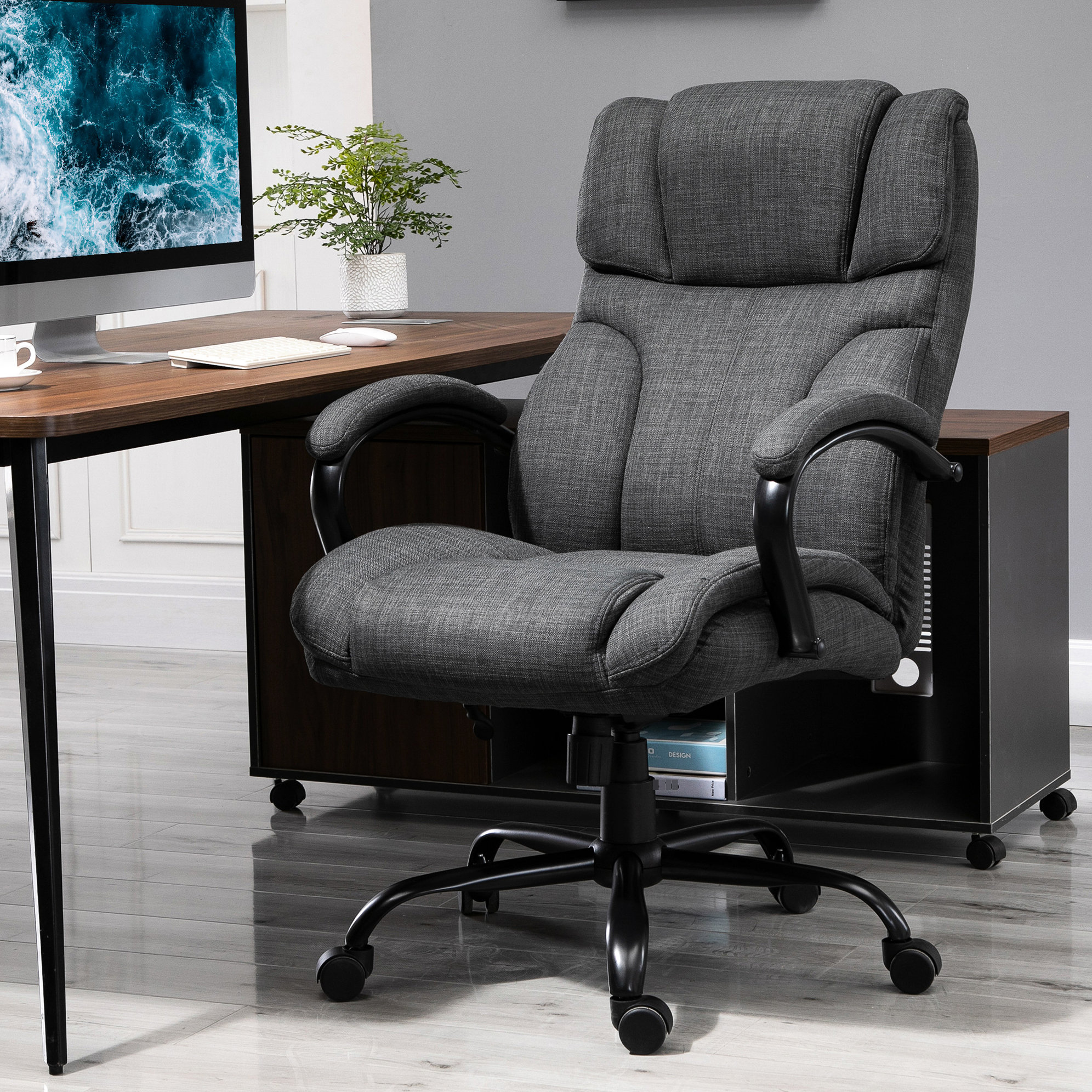 Hokku Designs Dark Grey Office Chair For Big And Tall Workers, 500lbs