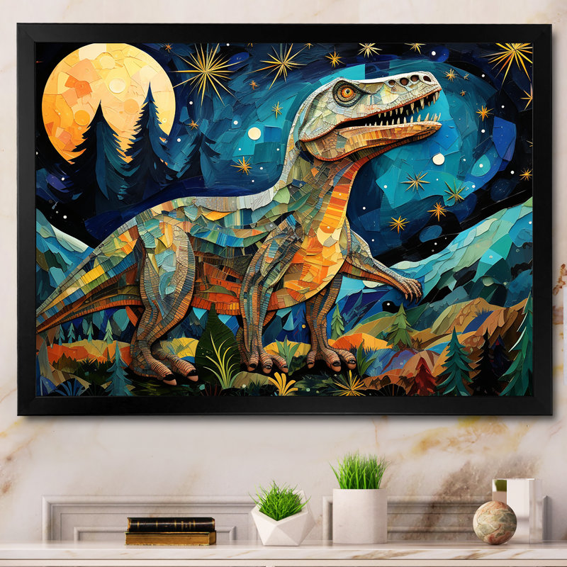Ancient Dinosaur Legends III - Dinosaurwall Art, Black Closed Corner Frame, 30" H x 40" W x 1.5" D
