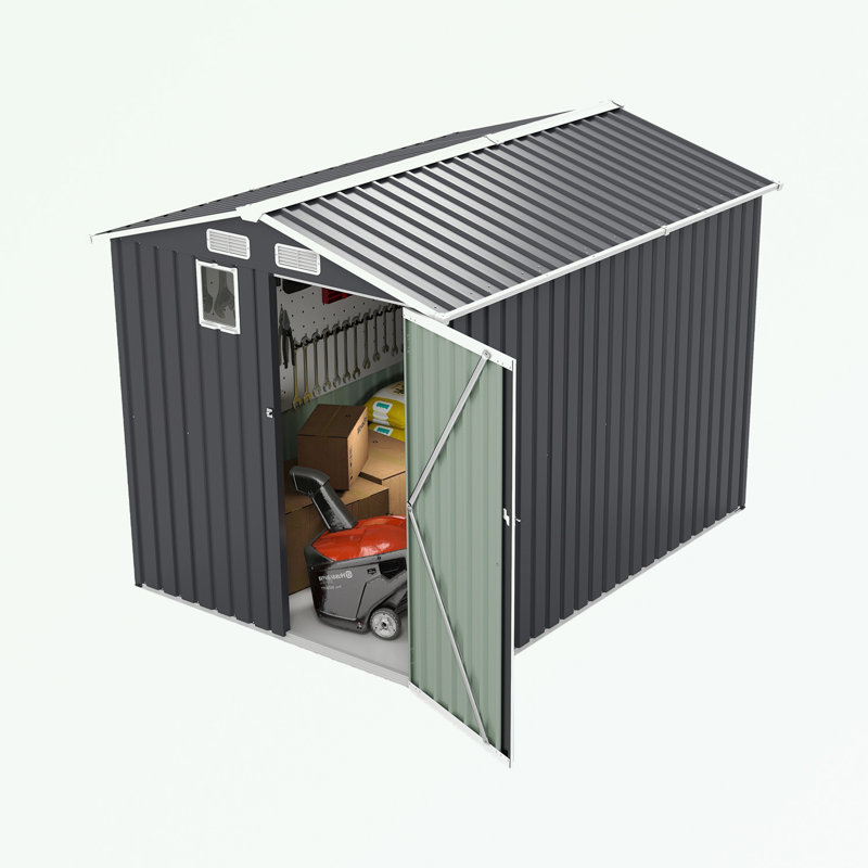 Steel Storage Shed with one Lockable Door, Light Gray