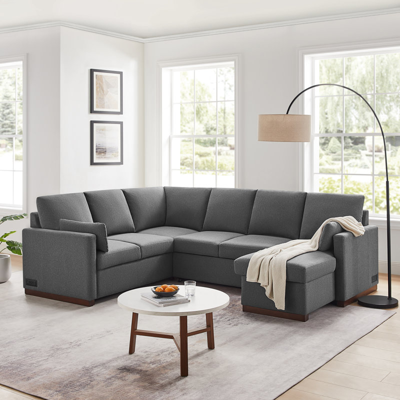 Serta Exeter Reversible Convertible Sleeper Sectional w/ Storage Chaise and Integrated USB Power, Gray