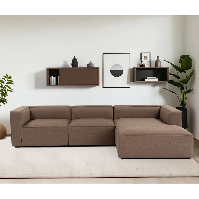 Élégant canapé d'angle, tissu brun à texture douce, 126 x 27,2 x 70,9 pouces | Structure en hêtre et en sapin durable avec panneau de particules | Confortable 30 coussins de siège et de dossier en mousse à densité moyenne | Parfait pour les salons et les espaces familiaux