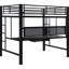 Lit mezzanine double poste de travail complet en noir, avec échelles, garde-corps et espace de travail spacieux pour lit de productivité, finition noire, plateau de rangement pour clavier