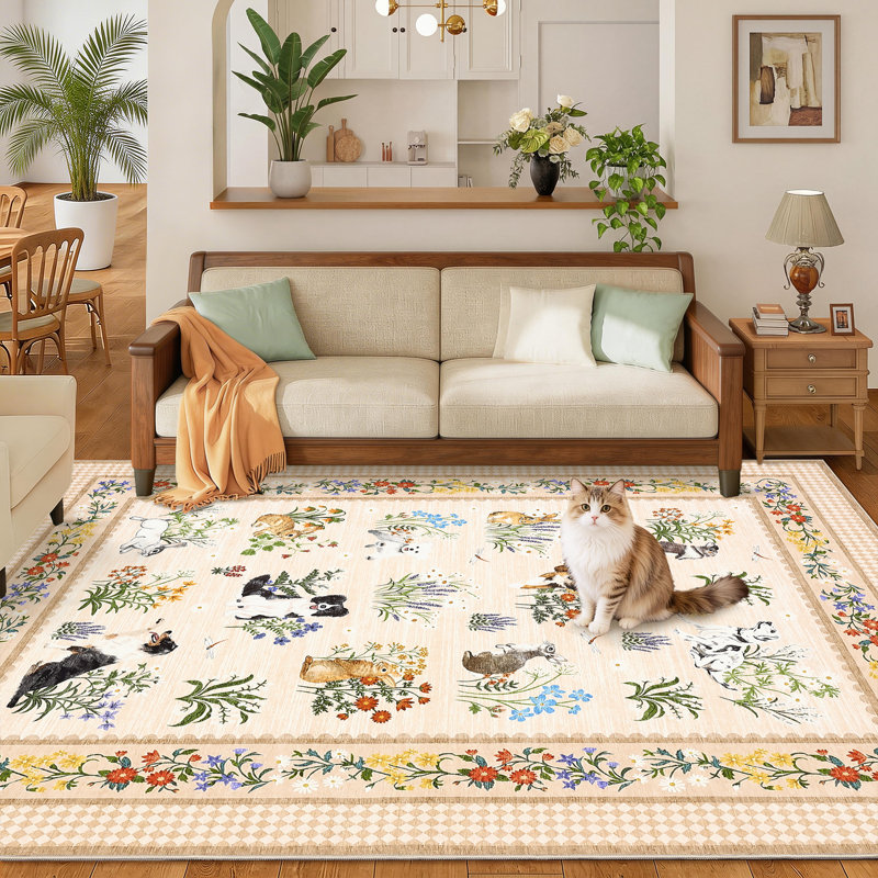Area Rugs Floral Washable Rugs  Soft Living Room Area Rugs Boho Bedroom Rug, Non Slip Ultra Thin Soft Botanical Floor Carpet for Dining Room Home Office Farmhouse,