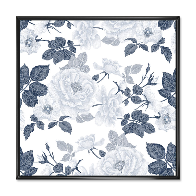 «White Roses In Shades Of Gray I», impression sur toile, H 17 po x l 17 po x P 1 po, Cadre noir