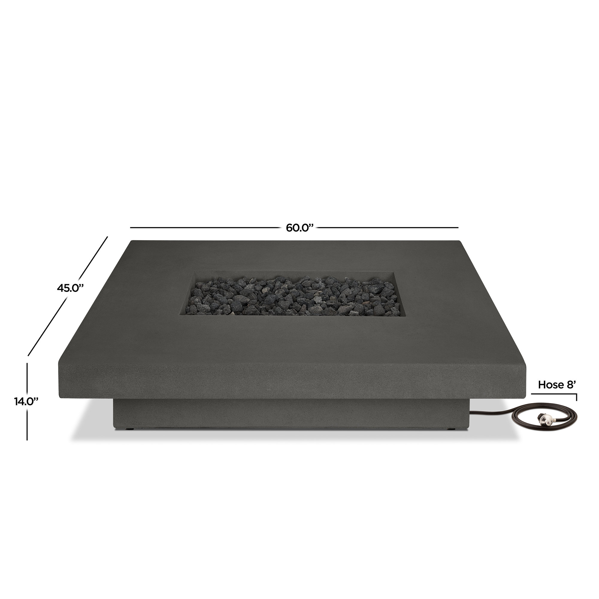 Geneva Outdoor Rectangle Fire Pit Table, Carbon, 14" H x 60" W x 45" D