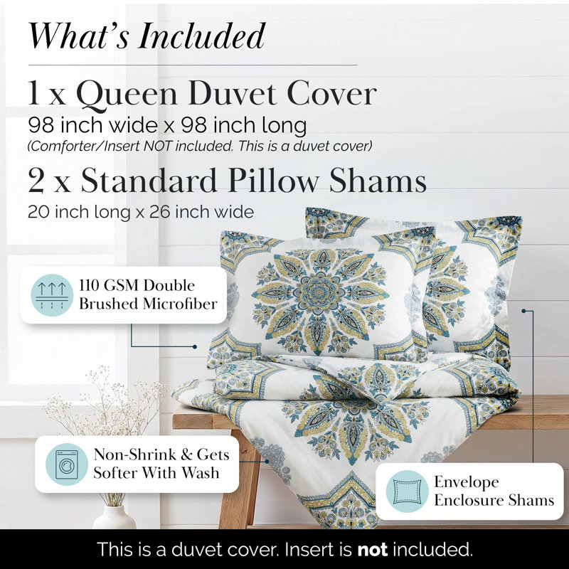Ensemble de literie réversible 3 pièces Southshore Fine Linens Infinity Aqua Full/Queen, 1 housse de couette et 2 taies d'oreiller standard, microfibre 110 g/m²