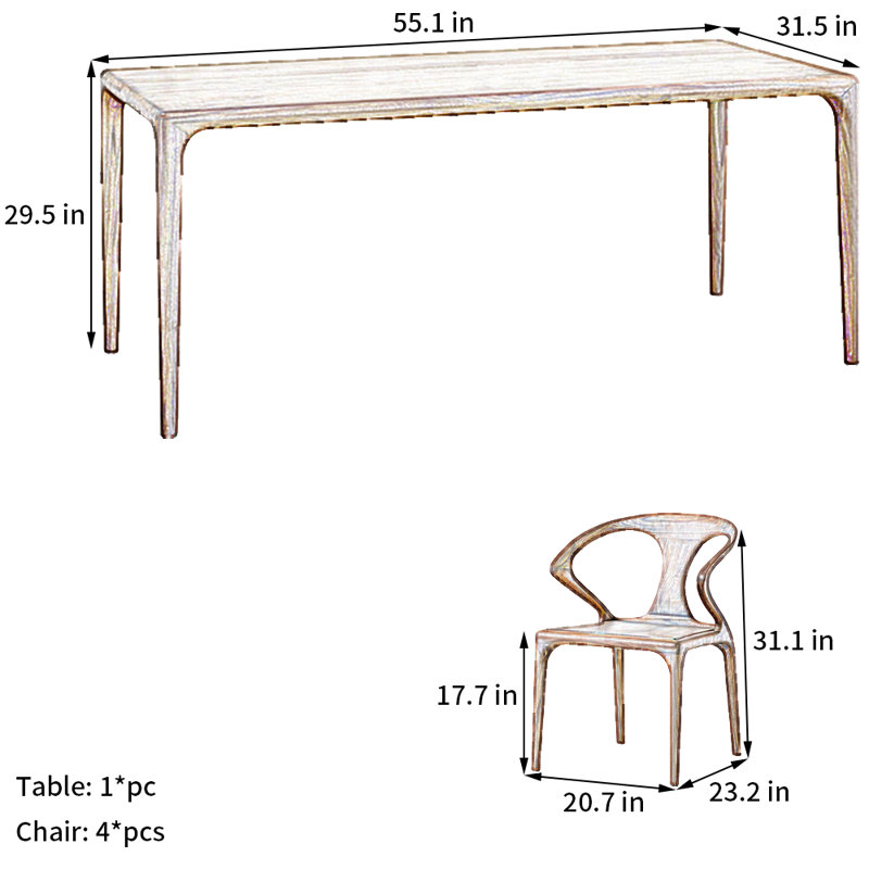 Ensemble de table de salle à manger en noyer noir, H 29,5 po x L 55,1 po x l 31,5 po