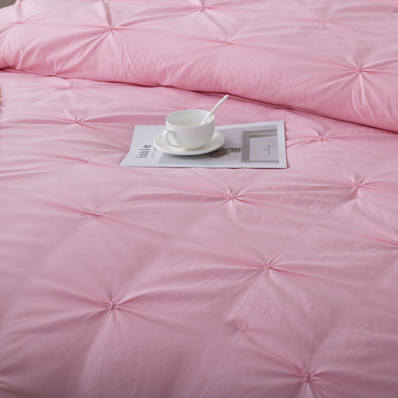 Ensemble d'édredon 5 pièces princesse romantique Pintuck, Édredon pour lit grand + quatre taies décorative, Rose