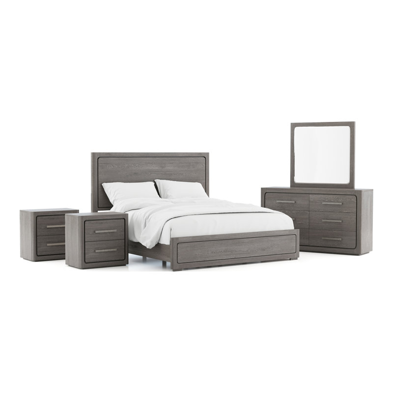Ensemble de chambre à coucher 5 pièces Archer, Gris, Grand lit