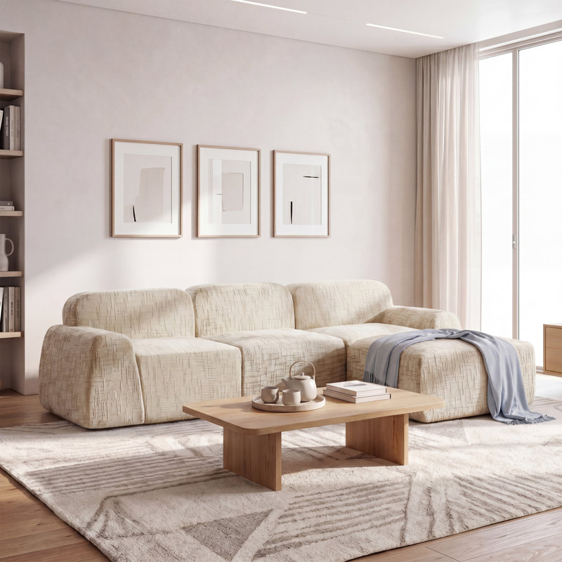 3 Seater Chenille Sofa, Beige