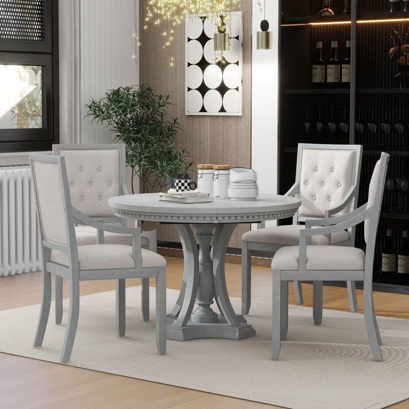 Bowlds Retro 5-piece Dining Set Extendable Round Table and 4 Chairs,Round Table Top with Leaf,dining table set,dining room set