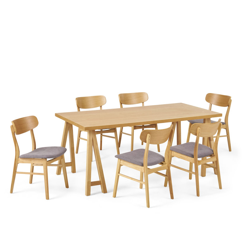 6 - Person Four Leg Dining Set, Dark Gray, Natural Oak