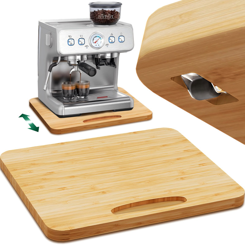 Glissière en bambou, plateau coulissant pour cafetière, plateau roulant pour appareils de comptoir de cuisine, plateau coulissant pour cafetière avec roues en caoutchouc, plus grand (P 20 po x l 16 po)