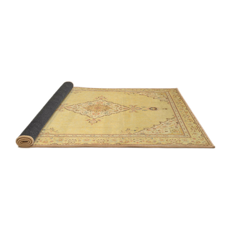 Tapis jaune/brun traditionnel Amrane, Rond 5 pi