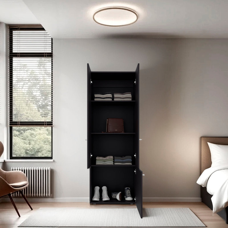 Armoire-penderie 3 portes en noyer teinté avec 4 tablettes, Noyer