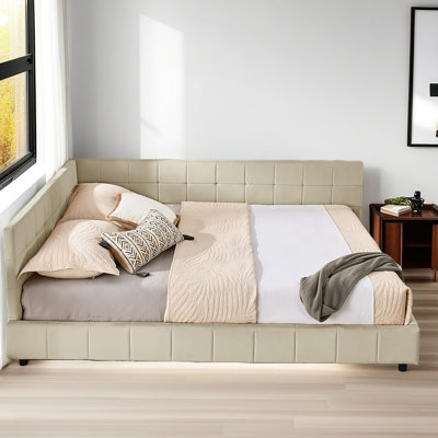 Queen Size Upholstered Tufted Bed Frame, Sofa Bed Frame With Comfortable Backrest And Armrests, Queen Size Bed For Bedroom, Living Room,Velvet by Latitude Run