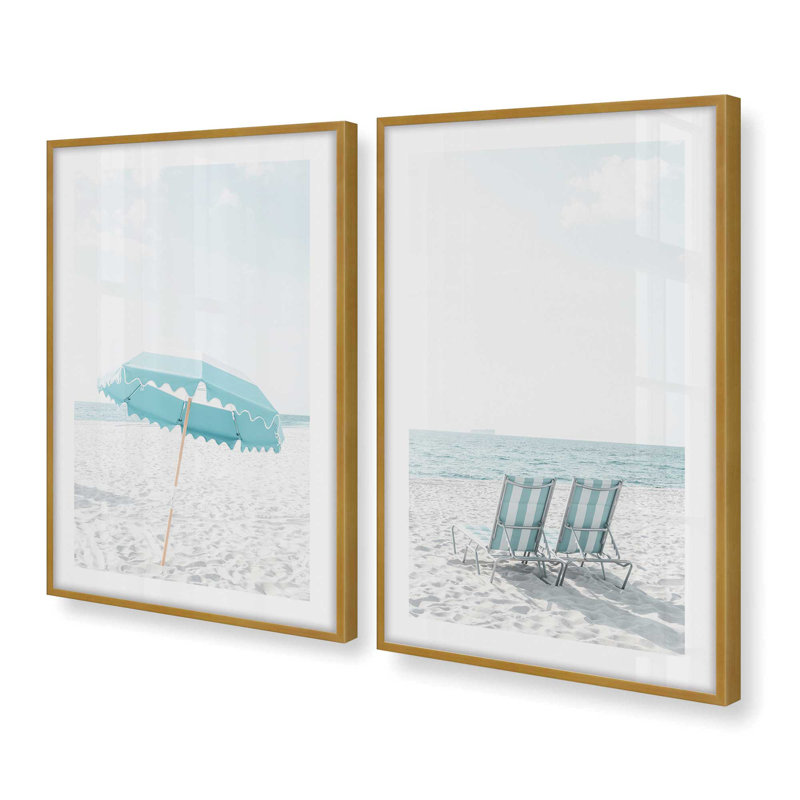 Ensemble de 2 impressions de style bord de mer, 16 po x 12 po, Cadre doré poli, H 15,5 po x l 23,5 po x P 1,25 po