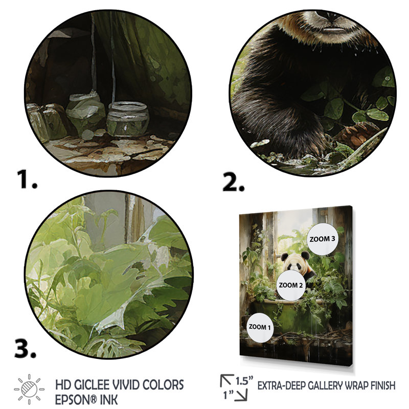 «Green Tranquil Panda Bath III - Art mural de salle de bain», H 20 po x l 12 po x P 1 po