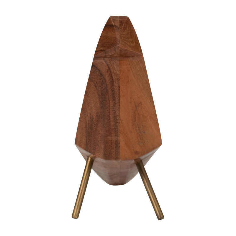 Mahmooda Modern Wooden and Metal Bird Figurine Crafted from Mango Wood and Brass Accents - Contemporary Decorative Sculpture for Shelf or Tabletop Display