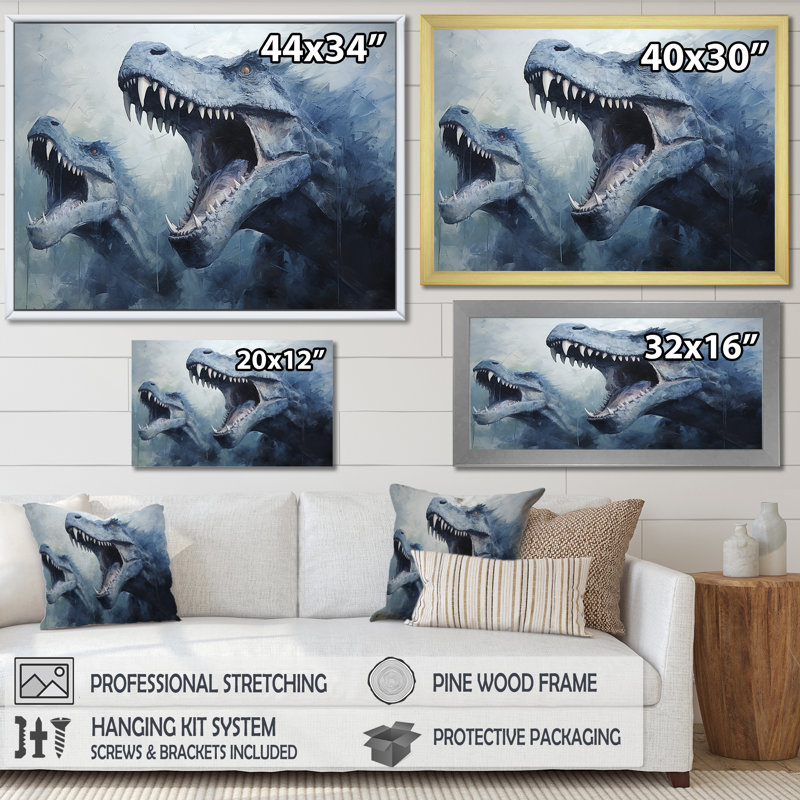 Ancien dinosaure bleu et gris II - art de mur de dinosaure, Toile tendue, L 24 po x H 32 po x P 1 po
