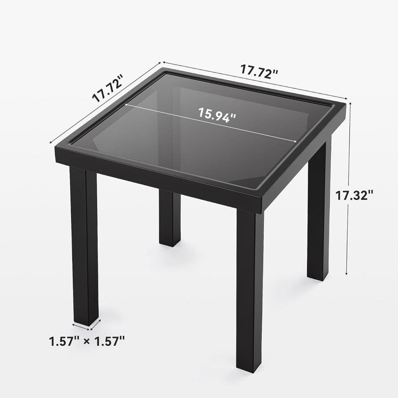 Table de bout d'extérieur carrée Tribesigns, table d'appoint de patio avec plateau en verre résistant à l'eau
