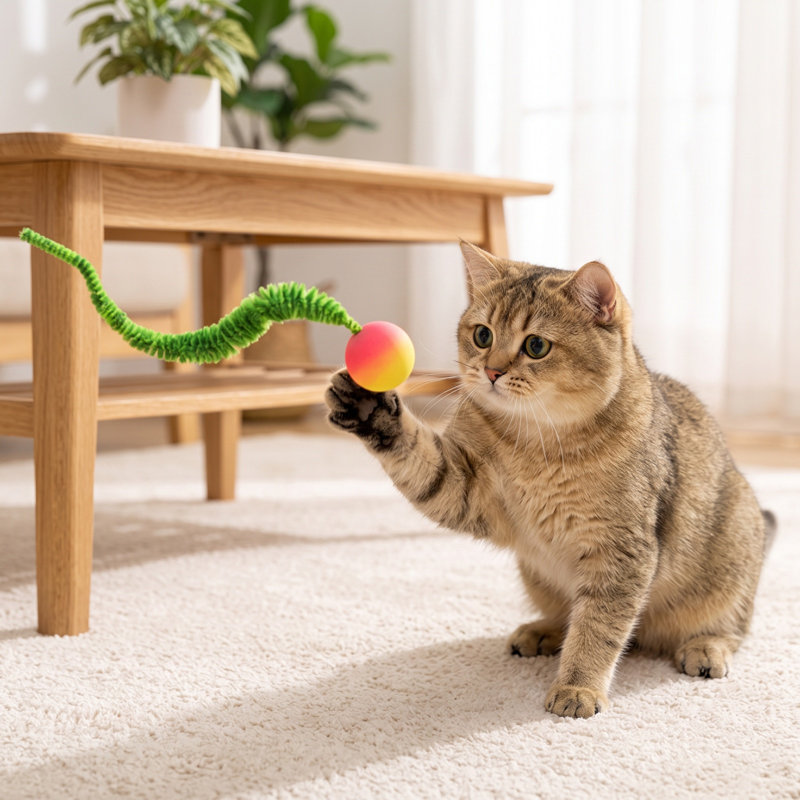 Sofa bed Wiggly Critter Bouncy Ball 2.5cm Diameter For Cats Spring-Type Play, Green