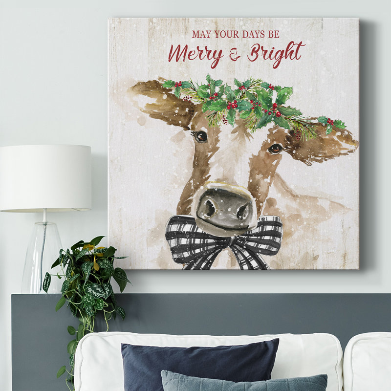 «Merry And Bright Cow», reproduction sur toile, 24" H x 24" W
