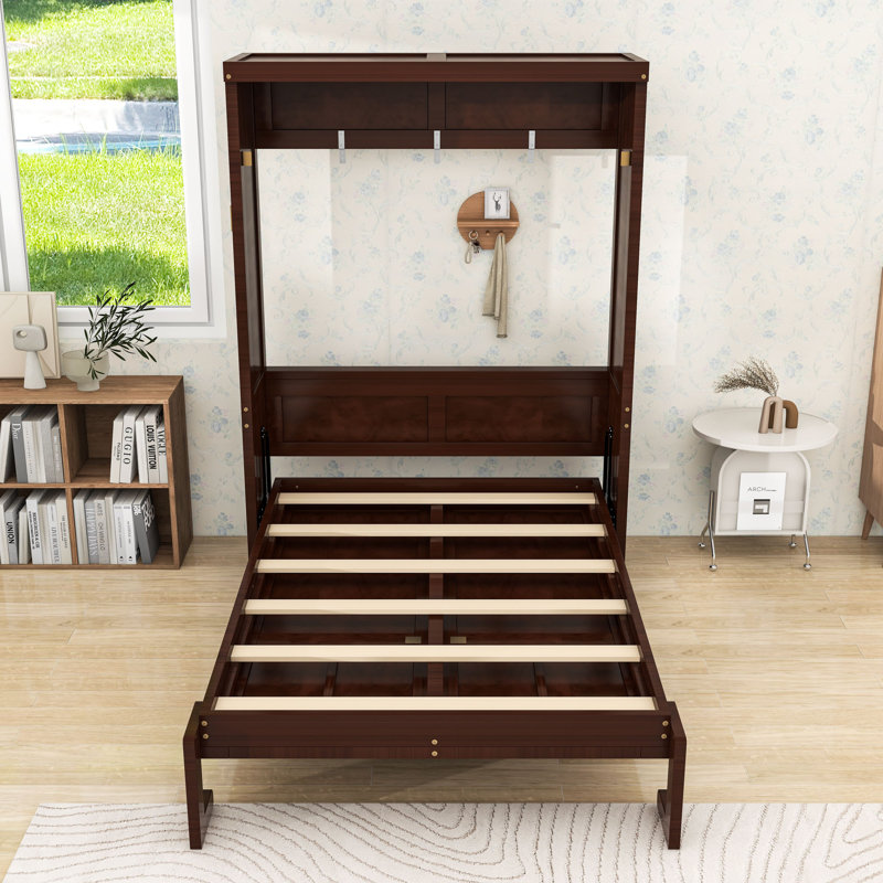 Lit escamotable en bois avec lattes, Lit simple, Espresso