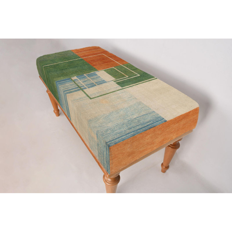Banc vert, banc orange, banc à motif géométrique, banc assis, banc de bureau, banc de véranda, banc de décoration intérieure, banc fabriqué à la main, banc de chambre à coucher