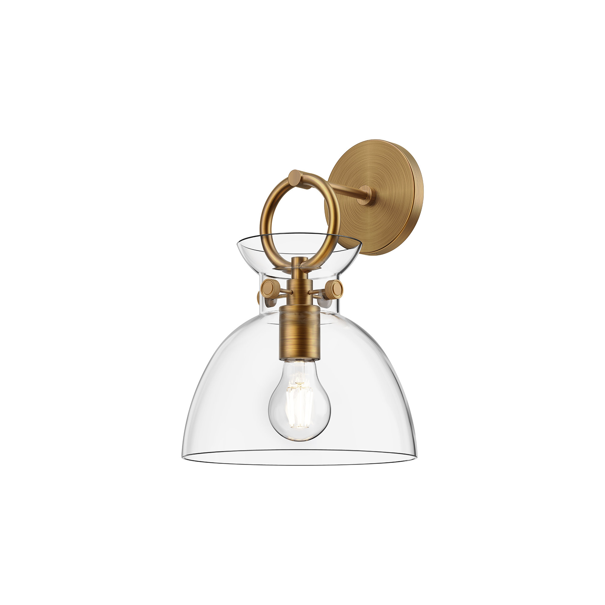Tinka Single Light Glass Steel Dimmable Armed Sconce, Clear, Aged Gold