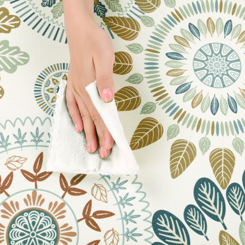 Jalissia Anti-Fatigue Non-Skid Kitchen Mat, Runner 20" x 31.5" + 20" x 59", Brown/White/Green/Blue