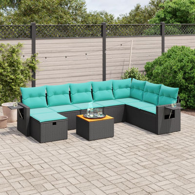 Ensemble de canapé de patio 9 pièces avec coussins en rotin de polyester