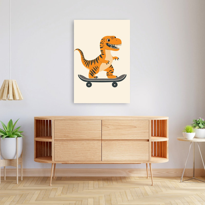 Big Skate Dino Playful Contemporary Animal Wall Art Print by Mathieu - Wrapped Canvas Print, 121.92cm H x 81.28cm W