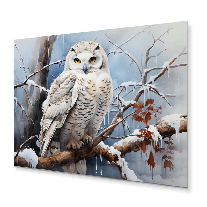 «Winter Snowy Owl Landscape», art mural en métal animaux, H 30 po x l 40 po x P 1 po