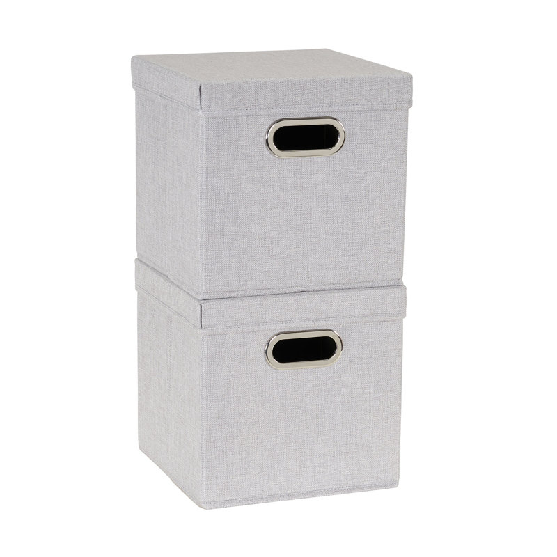 Silver Fabric Collapsible Stackable Storage Cube Set with Lids
