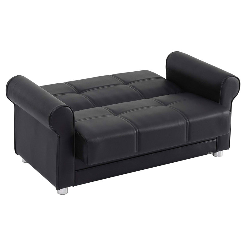 Causeuse convertible rembourrée avec rangement en polyuréthane, Noir