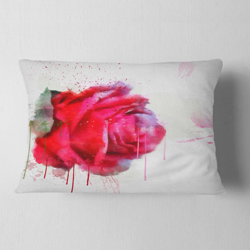 Coussin Watercolor Red Rose - Floral, Rectangle, 12 po x 20 po