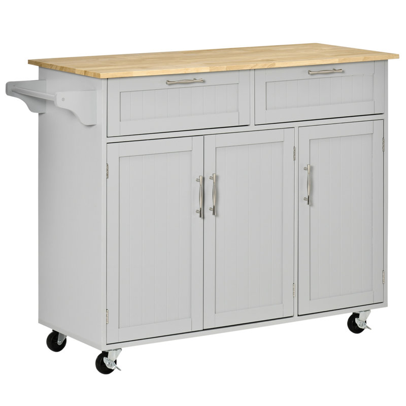 Kohn 47.64'' Kitchen Island with Locking Wheels, Grey