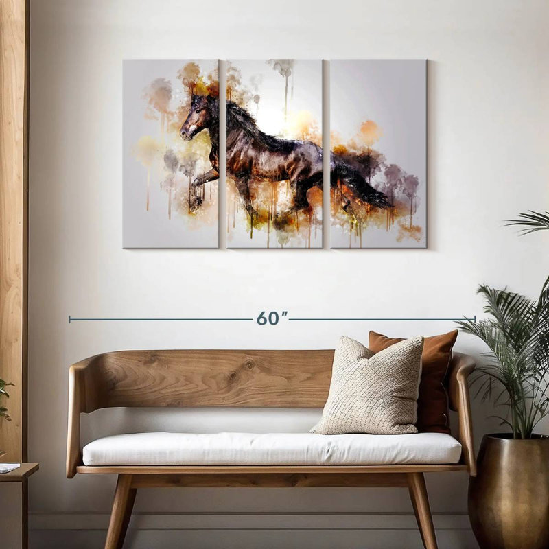 Brampt Black Horse Running, 28" H x 45" W