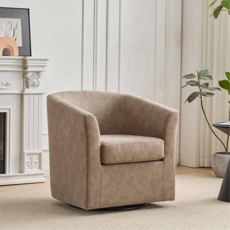 Fauteuil demi-tonneau pivotant en similicuir, Abricot
