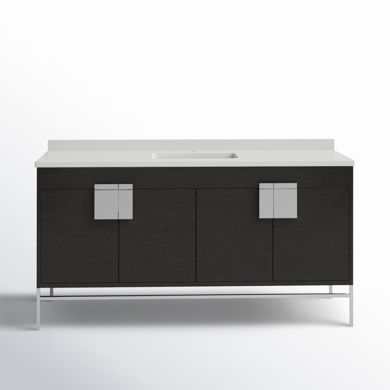 Maisie 60'' Single Bathroom Vanity with Sintered Stone Top, Polish Chrome, Black Oak Straight Grain